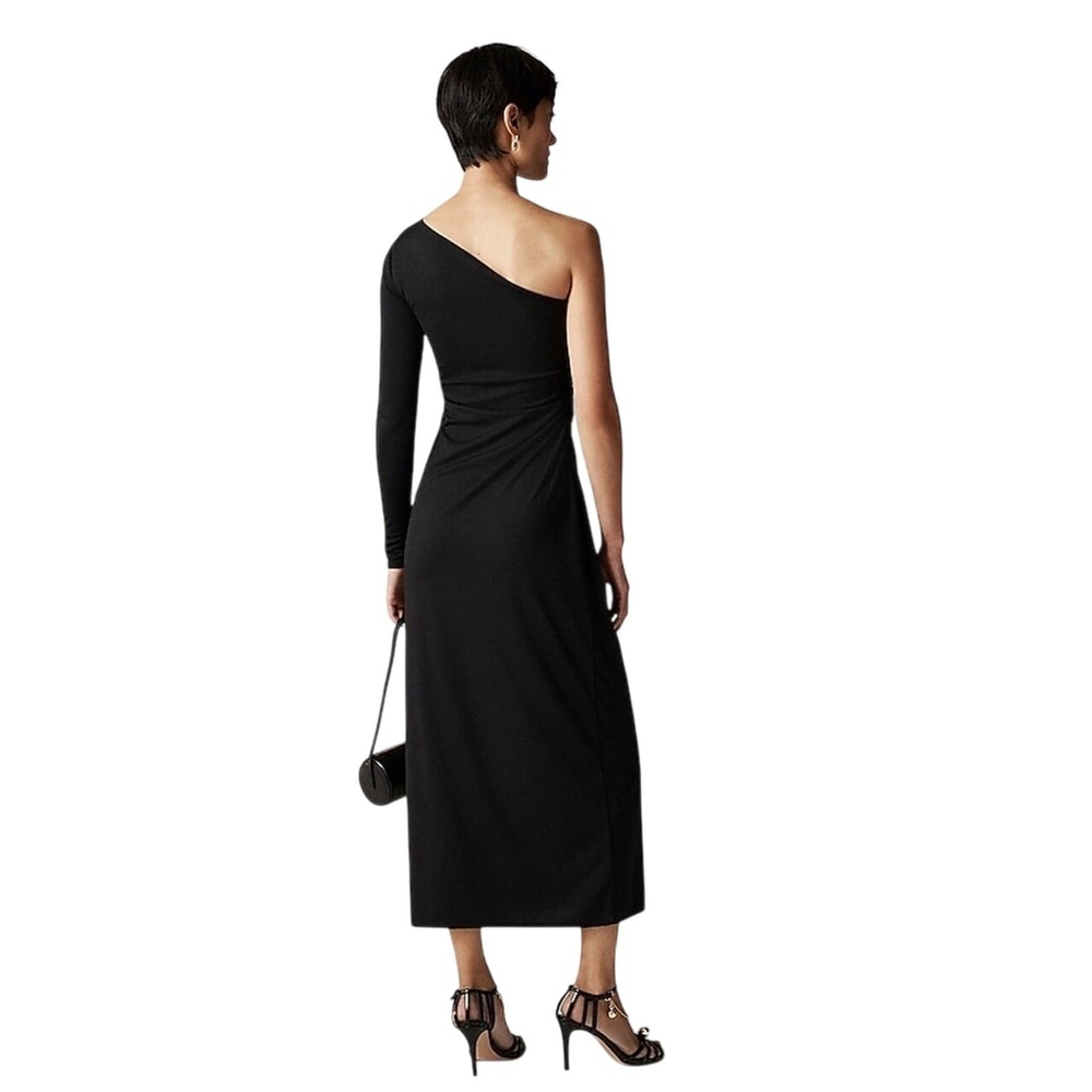 J.Crew Black One-Shoulder Ruched Midi Dress NWT Small Stretch Cocktail - Picture 2 of 7